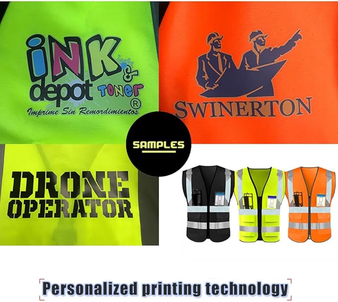YOWESHOP High Reflective Visibility Safety Vest with Pockets and Zipper Custom Your Logo Safety Workwear