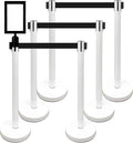 Retractable Stanchion, 6 SPECIALTY Posts + Signframe, 36" Ht, 78" Special Event & Holiday Theme Belt + Bonus Replacement Cassettes + Wall Receiver (WHT Post/Black Belt)