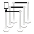 VIP Crowd Control Retractable Belt Stanchion Queue Safety Barrier Set, 36" Ht, 78" Belt + Wall Bracket (6 WHT Posts Black Belt + SFrame + WBracket)