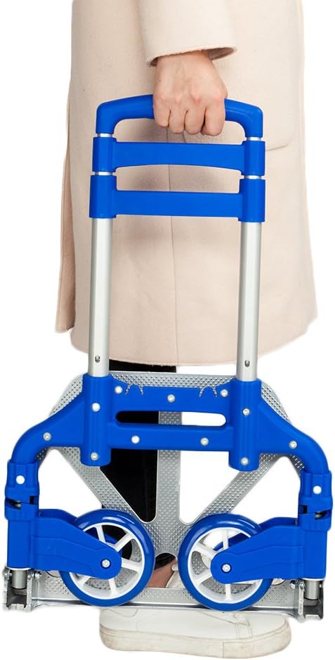 Folding Hand Truck Dolly, 200 lbs Capacity Dolly Cart, Aluminum Portable Foldable Hand Cart with Retractable Handle, Ideal for Shoping, Office, Travel, Moving, Blue