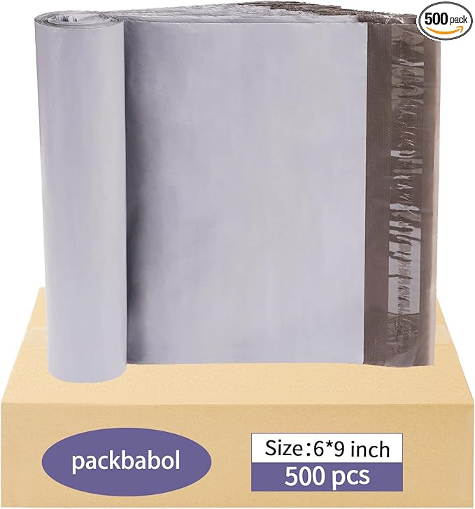packbabol 500pc Poly Mailers 6x9 Inches,Shipping Envelopes Self Seal Mailers Bags Waterproof and Tear-Proof Packaging Bags, Shipping Bags for Clothing