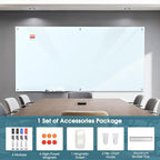 MaxGear Glass Whiteboard 96x48 Inches Wall Mounted, Magnetic White Board with 1 Eraser, 1 Accessory Tray, 4 Markers and 6 Magnets, Extra Large Frameless Dry Erase Board for Office, School, Home