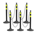 6 Pack Traffic Delineator Post Cones with Plastic Chain Crowd Control Barriers - Expandable 40" Traffic Control Cones, 6 x 6.6 Ft Chains for Indoor & Outdoor Use (Black-Rubber Base)