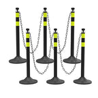 6 Pack Traffic Delineator Post Cones with Plastic Chain Crowd Control Barriers - Expandable 40" Traffic Control Cones, 6 x 6.6 Ft Chains for Indoor & Outdoor Use (Black-Rubber Base)