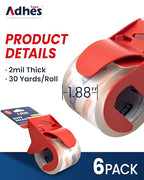 ADHES No Noise Clear Packing Tape with Dispenser, 6 Pack 1.88 Inch x 30 Yards, 2.0mil Heavy Duty Shipping Tape Strong & Durable Packaging Tape for Shipping, Moving, Mailing and Sealing