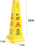MATTHEW CLEANING 6 Packs 26” Caution Wet Floor Safety Cones for Indoors and Outdoors,Bright Yellow Caution Wet Floor Sign,4-Sided Bilingual Signs,Avoid Fall & Slip Accident