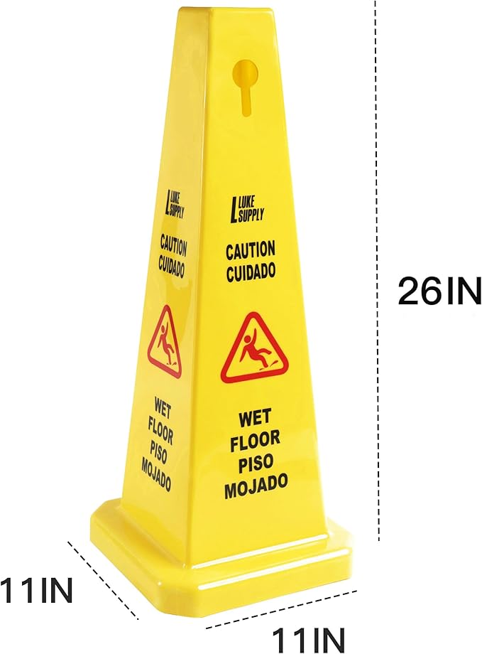 MATTHEW CLEANING 6 Packs 26” Caution Wet Floor Safety Cones for Indoors and Outdoors,Bright Yellow Caution Wet Floor Sign,4-Sided Bilingual Signs,Avoid Fall & Slip Accident