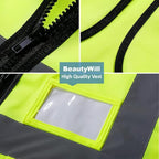 BeautyWill Custom Logo 10/20 Pack Safety Vest Class2 High Visibility Vest with Pockets Breathable Construction Vest Bulk