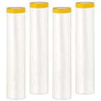 Pre-Taped Masking Film, 4 Rolls 8.8 x 65 Feet Plastic Sheeting, Painters Drop Cloth for Automotive, Furniture, and Appliance Protection