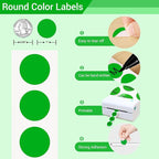 1 Inch Circle Dot Stickers 1000 PCS Color Coding Thermal Labels Dots Writable Printable Small Round Stickers for Office, Classroom, Inventory, Garage, Organizing Storage, DIY, Green
