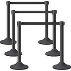 6 Pack Premium Crowd Control Stanchion Set, 40" H Delineator Post with 10' Feet Retractable Belt, Heavy-Duty Base, Safety Rope Barriers for Traffic Queue (Heavy Rubber Base, Black)