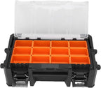 WALFRONT Electronic Tool Box Small Parts Organizer, 18 Compartment Dual Layer PP Aluminum Alloy Storage for Garage and Outdoor Tasks