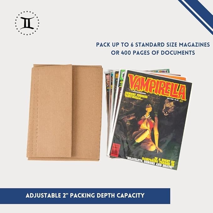 Gemini Magazine and Comic Book Mailers for Shipping (8.5x11x2’’ – 25 Mailers + 50 Fillers) | Protective Fillers for Extra Support | US-Made, Expandable, Great for Shipping Documents, Photos & More.