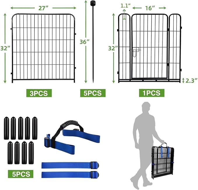 ADAVIN Dog Playpen Indoor 32 inch 4 Panels, Garden Fence with Low Threshold Door, Dog Fences for The Yard, Pet Puppy Playpen for Small and Medium Dogs, Outdoor Dog Fence Dog Pen, Total 8.9 Ft(L)