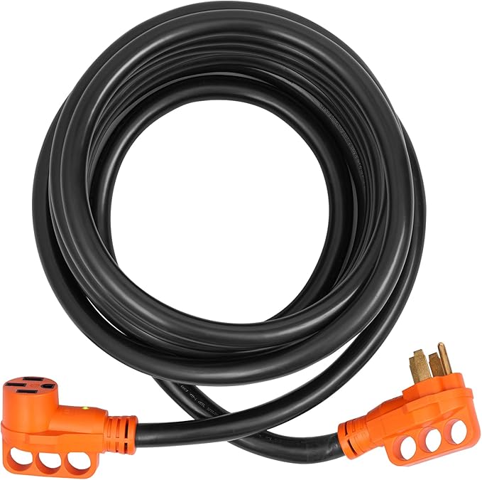 VEVOR 50 Amp RV Extension Cord 50 Feet, Heavy Duty STW 6/3+8/1 AWG Power Cord NEMA 14-50P to 14-50R, with 15A Adapter, LED Power Indicator, for RV Generator Camper, ETL Listed