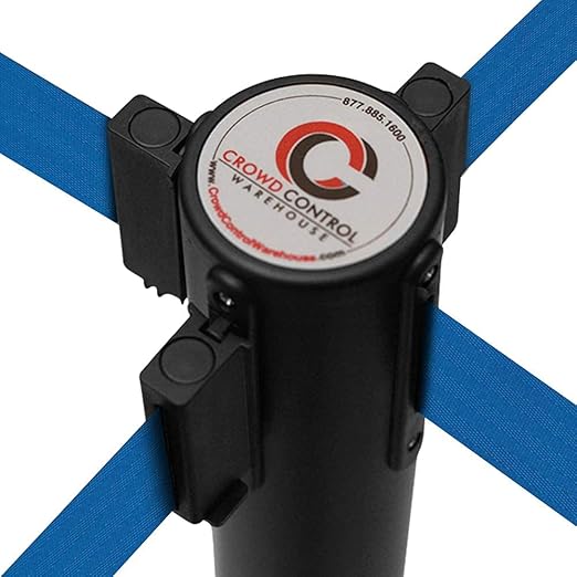 Crowd Control Warehouse CCW Series RBB-100 - Set of 2 Stanchions with Retractable Belts - 11 Foot Blue Belt, Black Post - Retractable Line Barrier, Crowd Control Stanchion