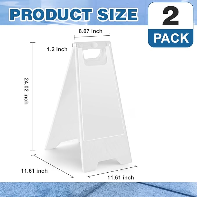 2 Pack 24 Inch Blank Floor Sign White A-frame Foldable Caution Sign Write-On Double Sided Safety Warning for Pool Restaurant Restroom Office