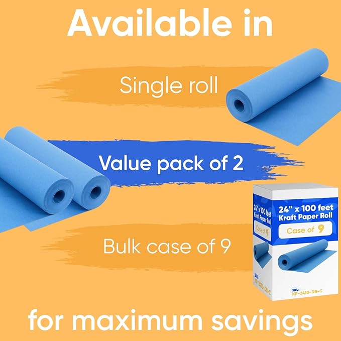 24" x 1200" (100 ft) Dark Blue Kraft Paper Roll (Value Pack of 2), 45 lbs Thickness, Made in USA Colored Kraft Paper for School, Bulletin Board - Odorless, Non-Toxic, Safe for Kids