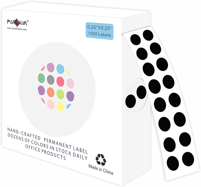 PARLAIM 0.25 Inch Color-Code Dot Stickers,1000 Stickers Circle Colorful Coding Label Sticker for Office Classroom(Black)