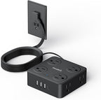 6.5Ft Power Strip with Surge Protector, 8 Outlets 4 USB Ports Extension Cord, Flat Plug Charging Station for Home Office Desk & College Dorm Essentials, Black