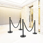 Crowd Control Stanchion Set, 4 Packs Stanchion Set with 4.92 ft/1.5 m Black Retractable Belt and 2 Ropes, Black Crowd Control Barrier for Theaters, Parties, Wedding, Exhibition