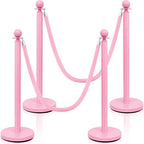 Ferraycle 4 Pcs Stainless Steel Stanchions Post Queue 38 Inch, 5 ft Velvet Rope Carpet Ropes and Pole, Control Barriers for Wedding Birthday Party Decoration Sand Injection Hollow Base Set (Pink)