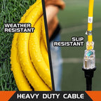 3-Outlets Indoor Outdoor Extension Cord Weatherproof with Lighted End, UL Listed, 10 Gauge 10FT Yellow 3 Prong Heavy Duty, 10/3 SJTW 15A Extension Cord