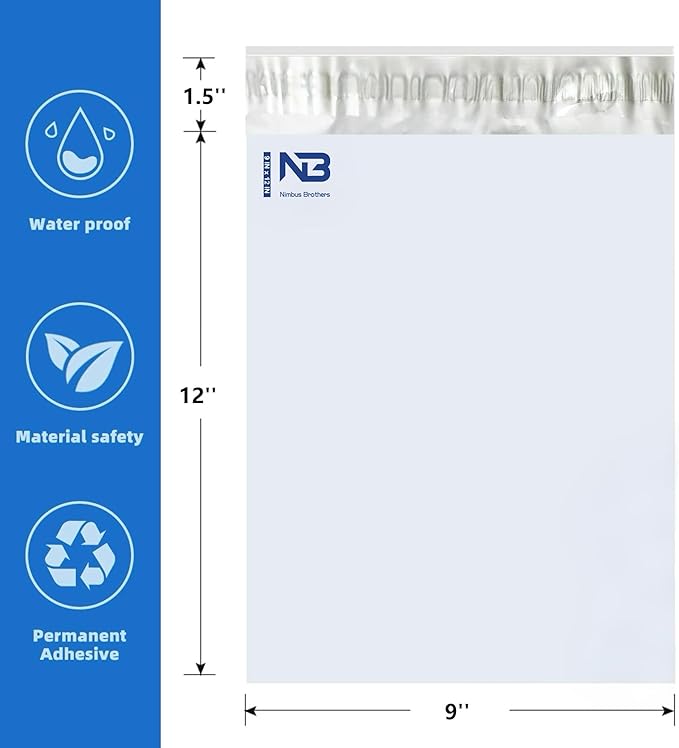 NB 9x12 Inch – 1000 Pcs White Poly Mailers Strong Adhesive Self-Seal Shipping Envelopes, Tear & Water Resistant Packaging for E-Commerce and Small Business