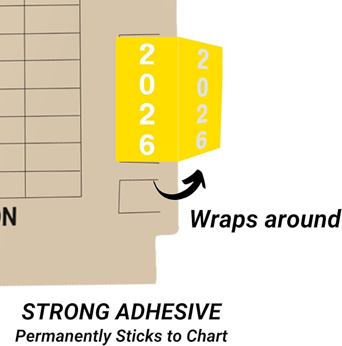 2026 Year Stickers, Doctor Stuff 2026 Chart Stickers, Yellow Color Coded, IFC Style, USA Made Year Labels for X-Ray Jackets, 500/Roll, 1 Roll, 1-7/8" x 1-7/8"