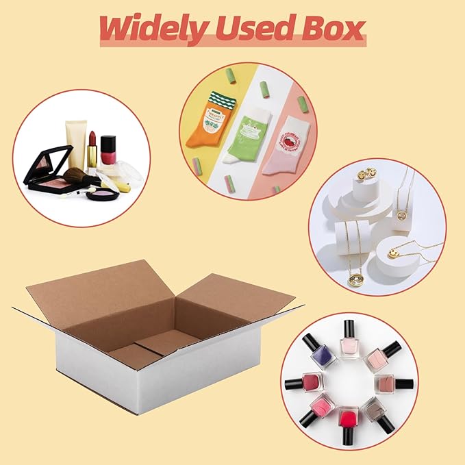 25 Packs Small Shipping Boxes 8x6x2 Inches, White Corrugated Cardboard Box for Shipping, Packing, Business, DIY