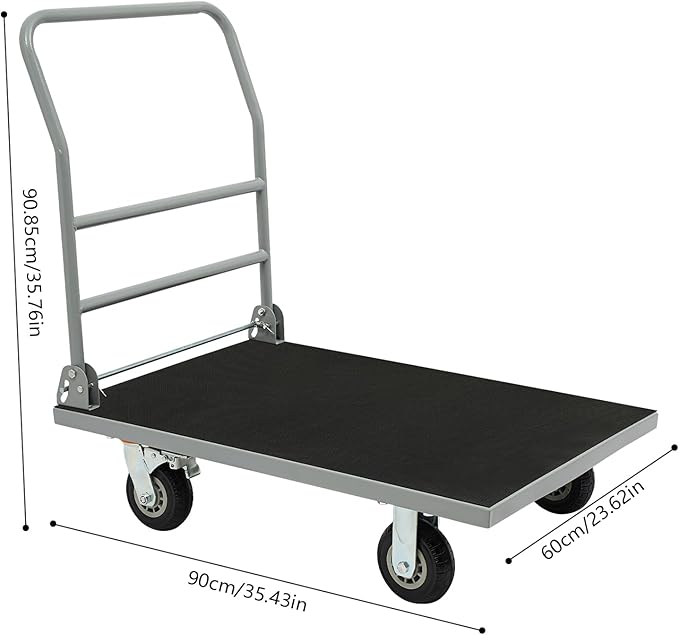 Heavy Duty Foldable Platform Truck Cart with 4 Wheels,36'' L x 24'' W Steel Rolling Flat Cart Push Cart Dolly Large Hand Truck Dolly 2200LBS Capacity Moving Hand Dolly for Groceries,Garage,Warehouse