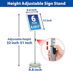 6Packs Floor Standing Sign Holder Stands for Display 8.5x11Inch Pedestal Poster Sign Stand, Adjustable Sign Holder Stand for Vertical & Horizontal View Sign Display Stand, Silver