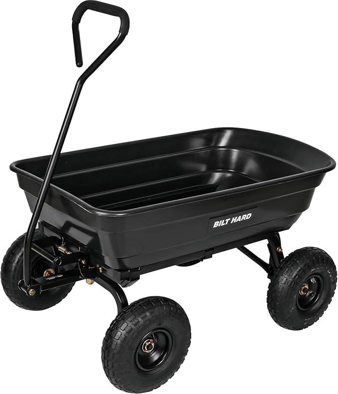 BILT HARD 600 lbs Poly Garden Dump Cart with 180° Rotating Handle, 4 Cu.Ft. Capacity Heavy Duty 4 Wheel Garden Carts for Yard, Outdoor