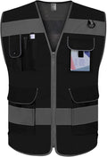 TCCFCCT Mesh Hi Vis Vest, 9 Pockets High Visibility Reflective Safety Vest for Men Women, Safety Construction Vest with Reflective Strips, Meets ANSI/ISEA Standards, (Black, Medium)