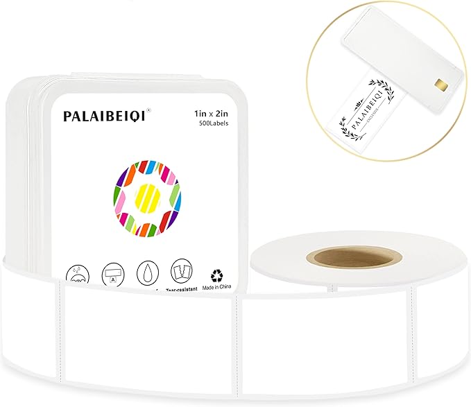 1x2 Inch Thermal Labels,500PCS Rectangle Stickers,Waterproof Removable Blank Stickers for Address,Jars,Freezer Containers & Pantry Organization,White
