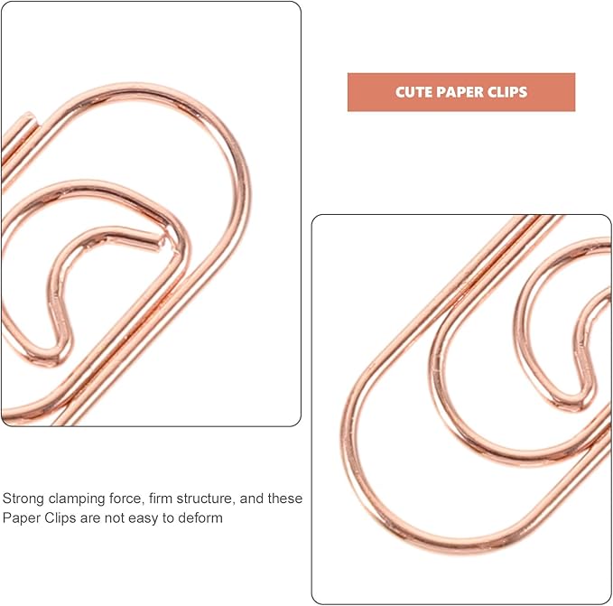 COHEALI 100Pcs Small Crescent Shaped Paper Clips Metal Decorative Clips Rose Gold Multi-Use Office Document Fasteners for Bills and School Supplies