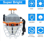 150W LED Temporary Work Light Fixture 110V-277V 25000ML 5000K Light Daylight White,Jobsite Lighting,Stainless Steel Protective Cover for Outdoor Construction High Bay Warehouse