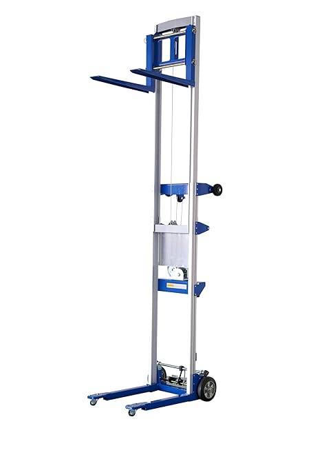 122" 400lbs Material Lift Winch Stacker, Hand Winch Lift Truck with Fixed-Leg, Manual Material Lifter Pallet Stacker for Contractor, Workshop, Industrial, 34.60" L x 24.80" W
