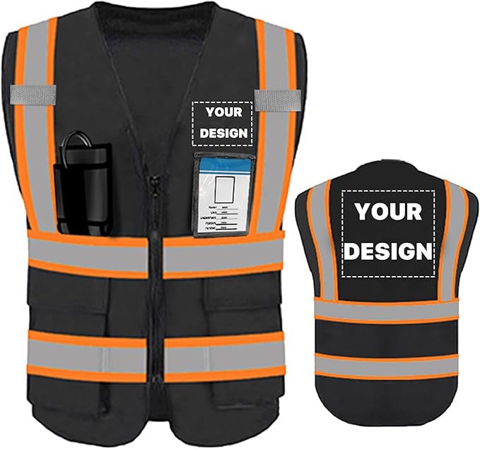 YOWESHOP High Visibility Reflective Safety Vest with Pockets Custom Your Logo Safety Workwear