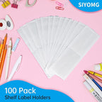 100 PCS 4 x 1 Inch Label Holders Adhesive Label Pockets, Self Adhesive Label Holders Clear Plastic Label Pockets, Clear Shelf Tag Storage Bin Labels for Supermarket Bookshelf, Mailbox, and Business