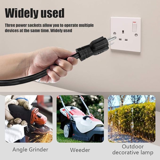 6FT 12/3 Outdoor Extension Cord, Heavy Duty 3-Outlet SJTW Indoor/Outdoor Three-Prong Power-Cord 12-Gauge Grounded 15-Amp 1875 Watts