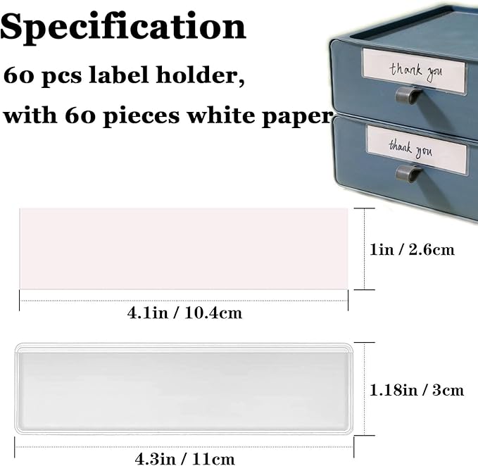 Label Holders Adhesive Shelf Tag Clear Shelf Tag Index Card Pockets Plastic Drawers File Cabinet Storage Bins Label Holder for Supermarket Bookshelf Mailbox Business Kitchen,Pack of 60