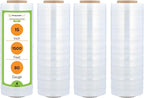 PSBM Stretch Wrap, 4 Pack, 15 Inch x 1500 Feet, 80 Gauge, Clear Plastic Cling, Cast Hand Stretch Film Rolls for Packaging Moving Packing Pallets