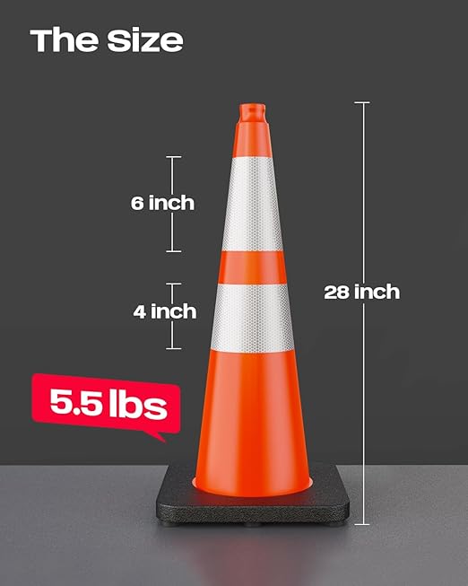BATTIFE 28 Inch Traffic Cones with Black Weighted Base, PVC Orange Safety Cones for Traffic Control, Construction Events, Driveways, and Parking Lots (8 Pack)