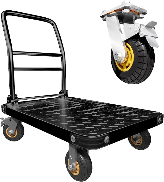 Heavy Duty Platform Truck Flat Cart Hand Trucks,1500 to 2000Lbs Steel Push Cart Dolly with Brake Design, 36 x 24in or 27x19in Large Flatbed Black Trolley (BL, 36X24 Large)