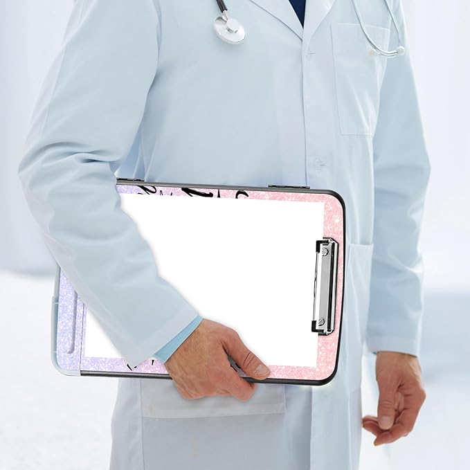 Pink Glitter Clipboard with Storage & Pen Holder - Heavy Duty Contractor Clipboard for Teachers, Nurses & Business People
