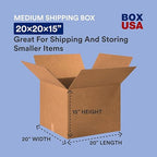 BOX USA Moving Boxes Large 20"L x 20"W x 15"H 6-Pack - Corrugated Cardboard Box for Shipping, Mailing, Packing, Packaging and Storage