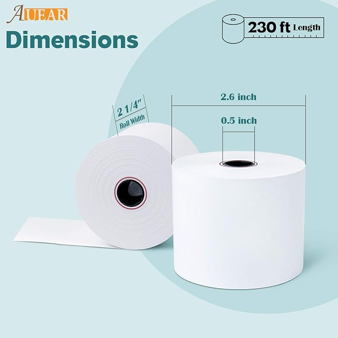 AUEAR, Thermal Cash Register POS Paper Rolls, 2 1/4" x 230' - BPA Free (200 Pack)
