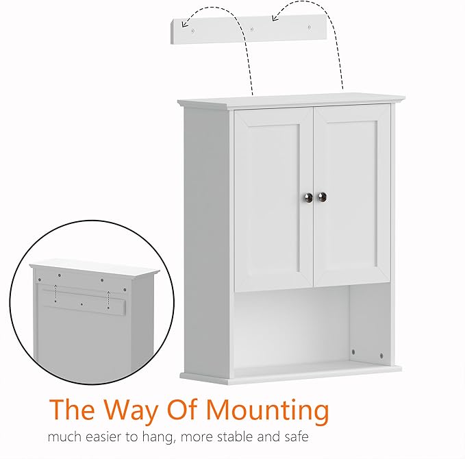Medicine Cabinet, Over The Toilet Storage Cabinet, 24x30 Inch Wall Mount Bathroom Storage Cabinet with 2 Doors & Adjustable Shelf, Wooden Bathroom Wall Cabinet, White