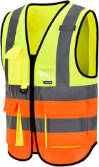 A-SAFETY High Visibility Safety Vest, ANSI Class 2 Identification Security Vest with 2'' Reflective Silver Strip, Front Zipper Construction Vest for Night, Orange&Yellow Color Mixed, XXL